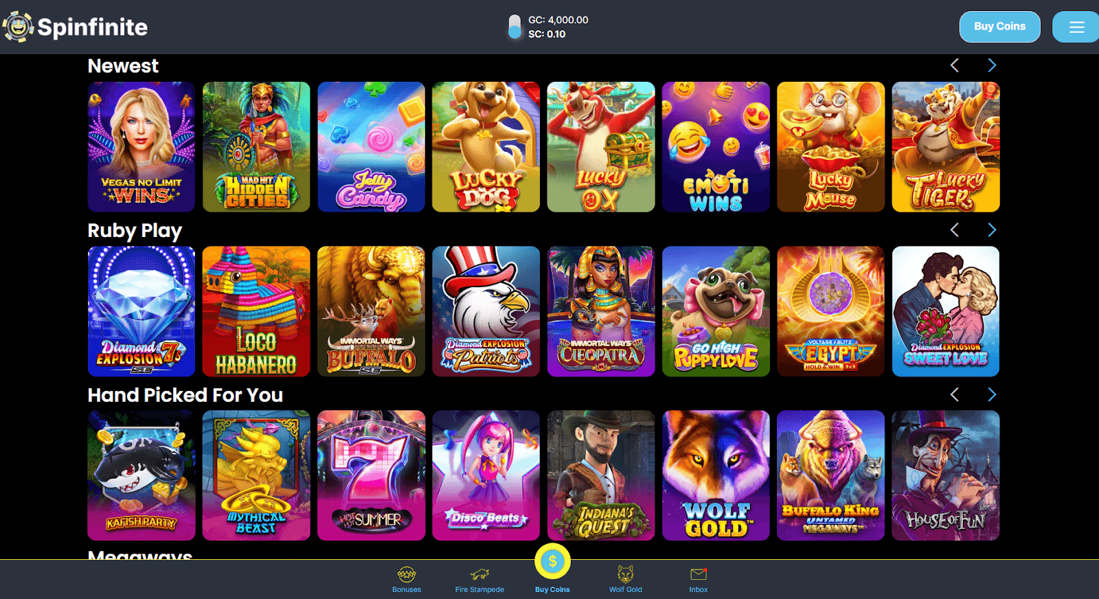 Spinfinite Casino games