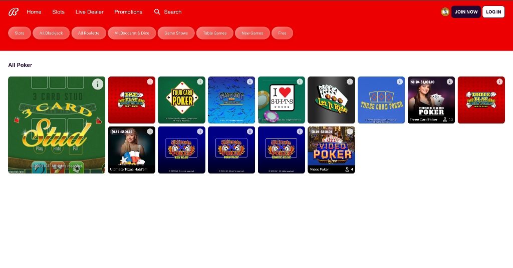 Bally Bet poker games