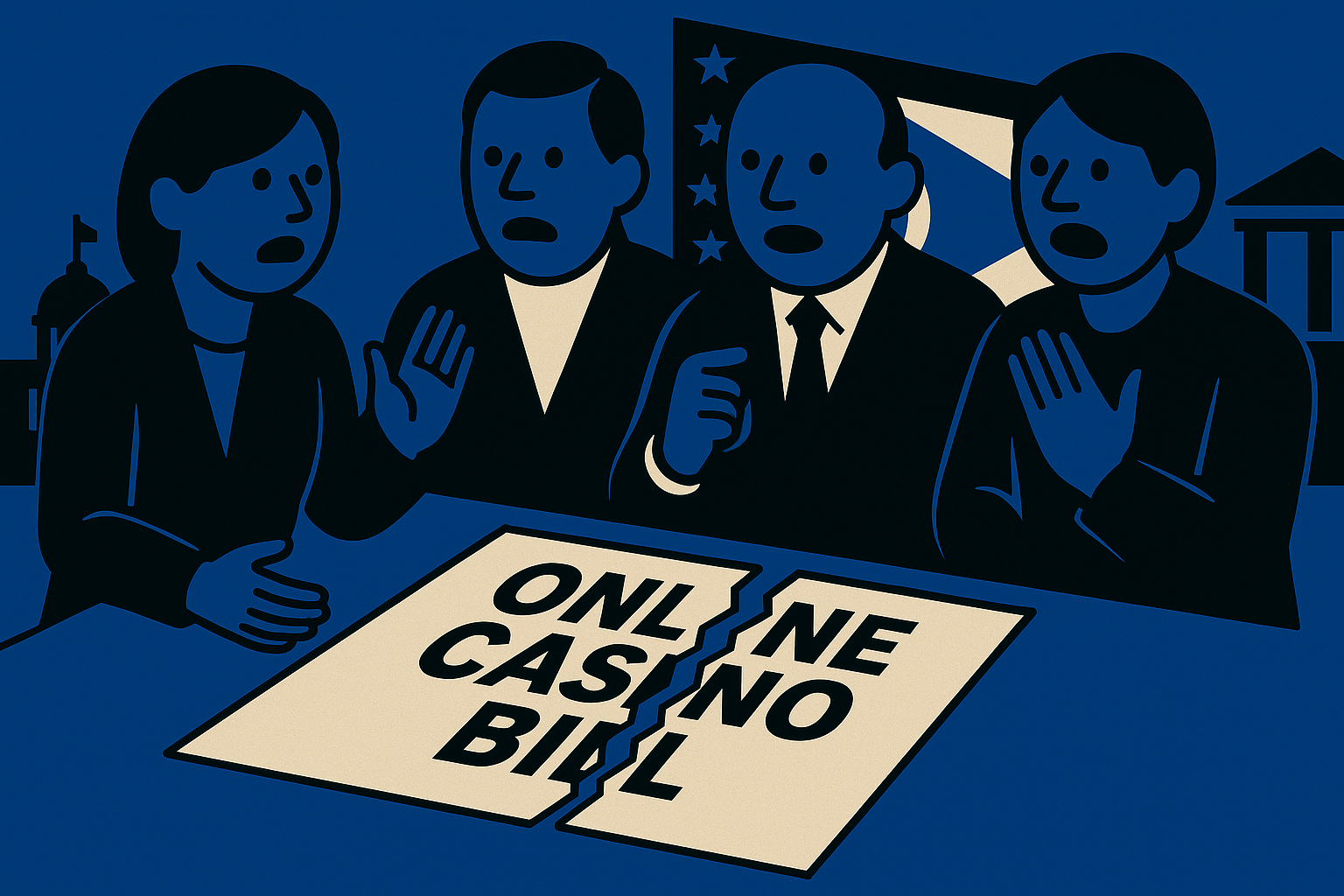 AI image of regulators discussing online casino bill in Ohio